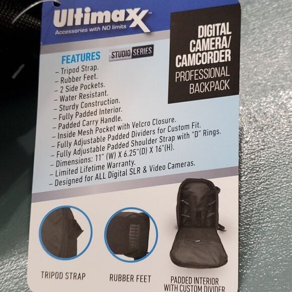 NWT, CAMERA BACKPACK. this bag is also complete with tripod. BY ultimaxx. Black - Picture 3 of 16
